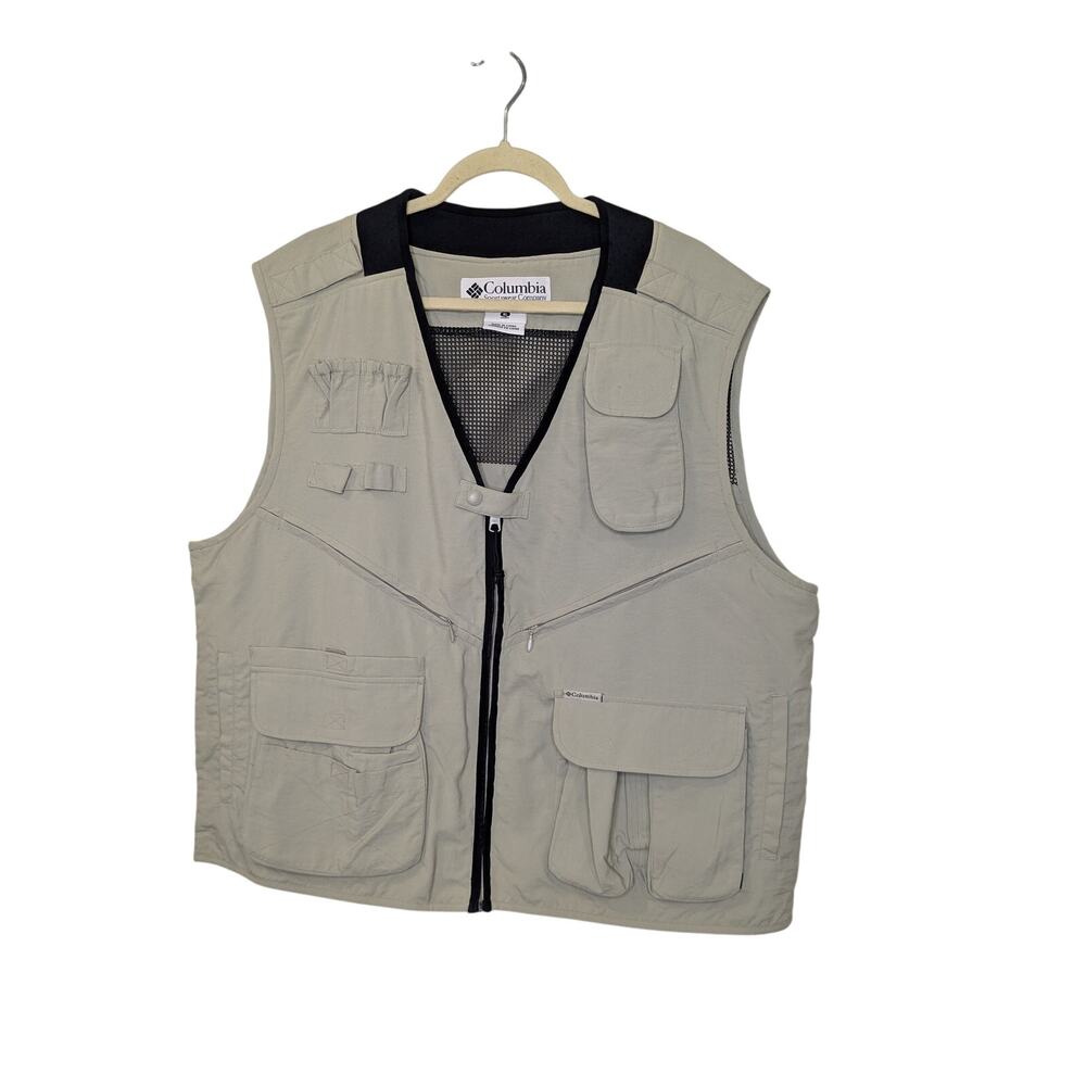 Vintage Columbia GRT Fishing Sportswear Khaki Cargo Pocket Vest Mens Size XL
